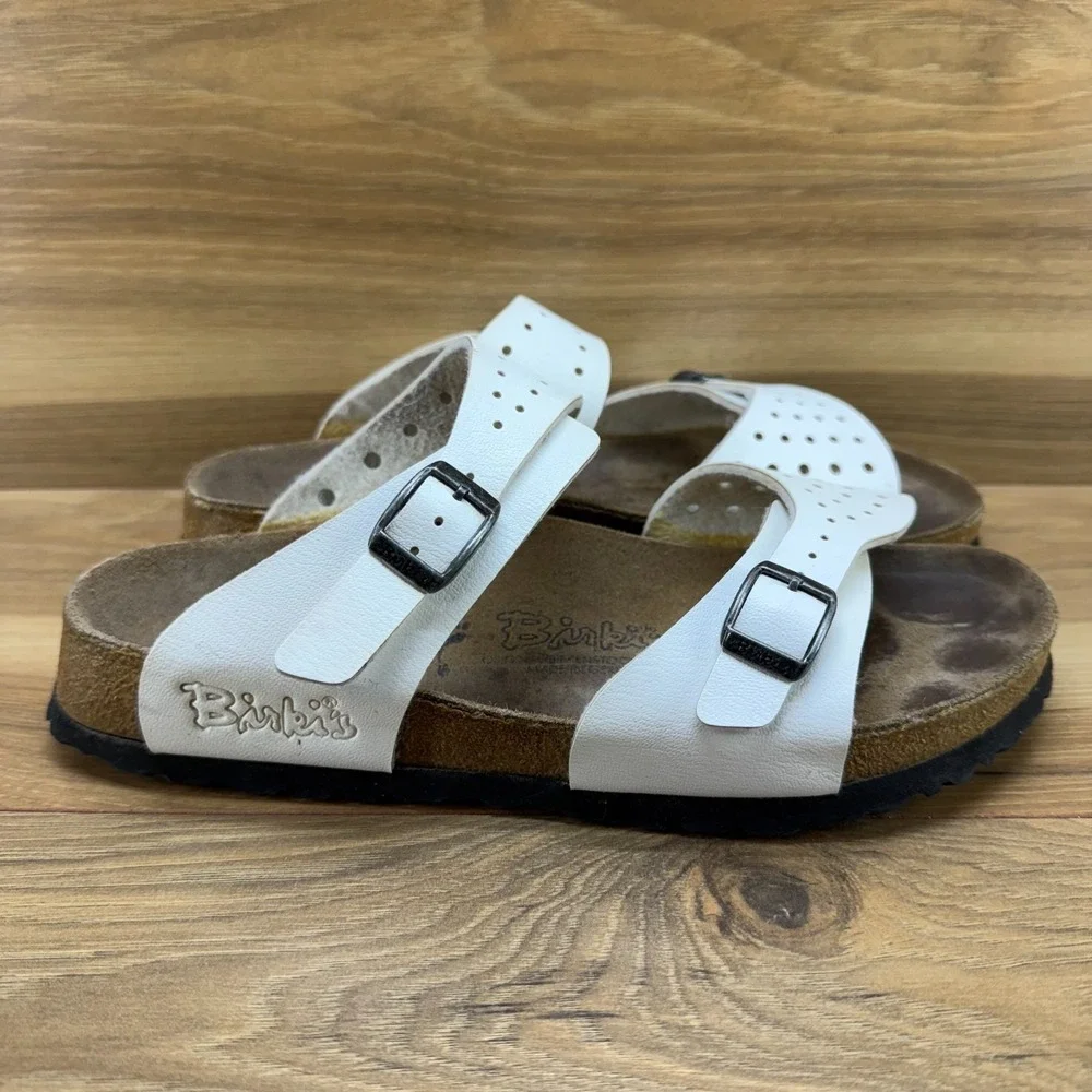 Birkenstock Birkis Sandals 8 N EU 39 White Perf Birko Slides Slip on - Picture 5 of 10